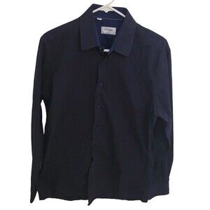 DUCHAMP Men's Dress Shirt London Tailored Fit Size L (Neck 16) Navy Blue